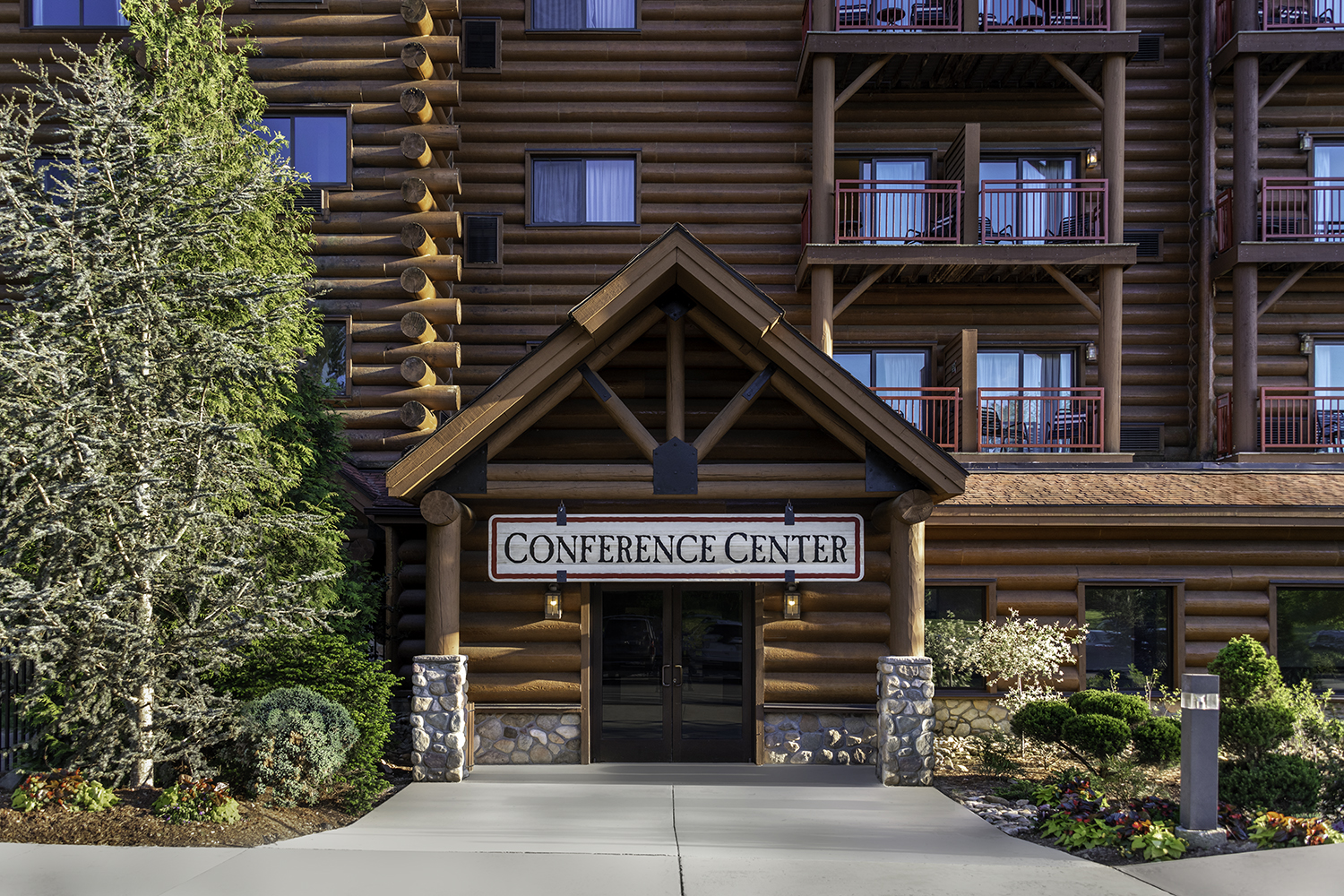 Entryway to lodge's Conference Center seen from outdoors